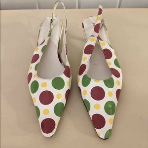Y2K Polka Dot Pointy Toe Slingback Kitten Heel Vintage Size 6 Shoes